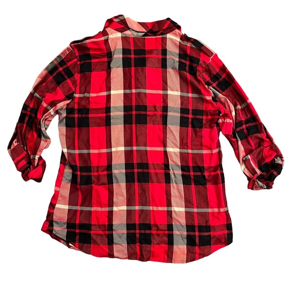 Sanctuary Red Plaid Boyfriend Shirt Snap Roll Tab Flap Pockets Size Large NWT - Picture 2 of 4